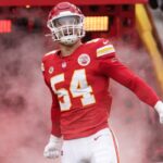 Dec 25, 2023; Kansas City, Missouri, USA; Kansas City Chiefs linebacker Leo Chenal (54) is introduced against the Las Vegas Raiders prior to a game at GEHA Field at Arrowhead Stadium.