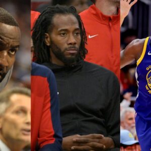 Kendrick Perkins(L), Kawhi Leonard(M), and Draymond Green(R)