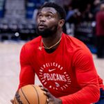 New Orleans Pelicans forward Zion Williamson (1) during warmups before the game against the Atlanta Hawks at Smoothie King Center.