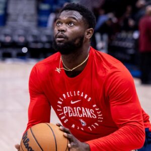 New Orleans Pelicans forward Zion Williamson (1) during warmups before the game against the Atlanta Hawks at Smoothie King Center.