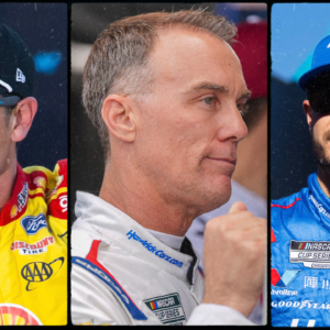 Joey Logano (L), Kevin Harvick (C) and Kyle Larson (R).
