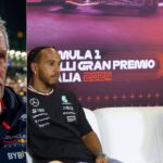 Helmut Marko(L), Lewis Hamilton(C), Charles Leclerc(R)