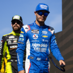 NASCAR Cup Series drivers Kyle Larson (right) with Ryan Blaney (center) and Christopher Bell during the Championship Race at Phoenix Raceway.