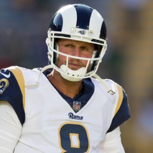 Los Angeles Rams quarterback Dan Orlovsky (8) during warmups prior to the game against the Green Bay Packers at Lambeau Field.