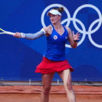 Barbora Krejcikova (CZE) in action against Elina Svitolina (UKR) during a third round tennis match during the Paris 2024 Olympic Summer Games