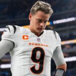 Cincinnati Bengals quarterback Joe Burrow (9) walks for the locker room after the fourth quarter of the NFL Week 11 game between the Los Angeles Chargers and the Cincinnati Bengals at SoFi Stadium in Inglewood, Calif., on Sunday, Nov. 17, 2024. The Chargers won 34-27.