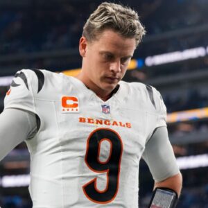 Cincinnati Bengals quarterback Joe Burrow (9) walks for the locker room after the fourth quarter of the NFL Week 11 game between the Los Angeles Chargers and the Cincinnati Bengals at SoFi Stadium in Inglewood, Calif., on Sunday, Nov. 17, 2024. The Chargers won 34-27.