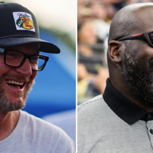 (L-R) Former NASCAR Cup Series driver Dale Earnhardt Jr. and former NBA player Shaquille O'Neal