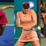 Emma Raducanu (L), Maria Sharapova (C) and Naomi Osaka (R)