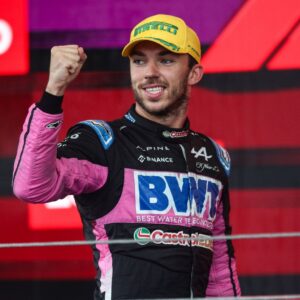 Pierre Gasly of the Alpine F1 Team A524 celebrates his podium during the Formula 1 Grand Prix of Brazil at Autodromo Jose Carlos Pace in Sao Paulo, Brazil