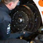 Detailed view of a brake rotor for the car of NASCAR Cup Series driver William Byron during practice for the NASCAR Championship race at Phoenix Raceway.