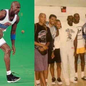 Michael Jordan on Space Jam's Set (L) and Jordan Dome's Pickup game gathering (R)