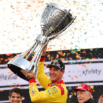 NASCAR Cup Series driver Joey Logano (22) celebrates his championship victory following the Cup Series championship race at Phoenix Raceway.