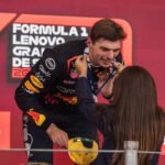 Max Verstappen of the Netherlands and Oracle Red Bull Racing on the podium during Formula One Brazil Grand Prix