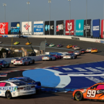 The field goes through turn 11 during the Bank of America ROVAL 400 at Charlotte Motor Speedway Road Course.