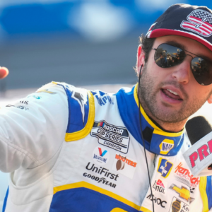 NASCAR Cup Series driver Chase Elliott (9) talks with media during Nascar Cup Practice at Charlotte Motor Speedway.