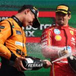 Lando Norris of McLaren and Charles Leclerc of Ferrari after the Formula 1 Grand Prix of The Netherlands