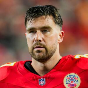 Kansas City Chiefs tight end Travis Kelce (87) during the first half against the Tampa Bay Buccaneers at GEHA Field at Arrowhead Stadium.