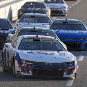 NASCAR Cup Series driver William Byron (24) leads a group into turn three during the Xfinity 500 at Martinsville Speedway.