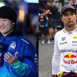 Yuki Tsunoda (L) and Sergio Perez (R)