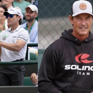 Taylor Fritz's coach Michael Russell (L) and Tommy Paul's coach Brad Stine (R)