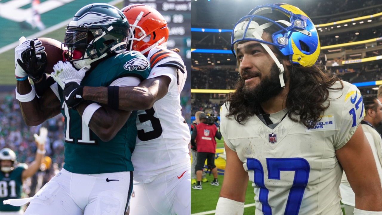 A.J. Brown (L) and Puka Nacua (R)