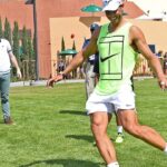 Rafael Nadal (C) plays soccer