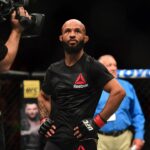 Demetrious Johnson (red) following the win over and Wilson Reis (not pictured) during UFC Fight Night at Sprint Center