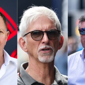 Martin Brundle(L), Damon Hill(C), David Croft(R)