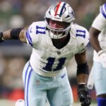 Nov 10, 2024; Arlington, Texas, USA; Dallas Cowboys linebacker Micah Parsons (11) rushes the passer in the game against the Philadelphia Eagles at AT&T Stadium.