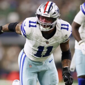 Nov 10, 2024; Arlington, Texas, USA; Dallas Cowboys linebacker Micah Parsons (11) rushes the passer in the game against the Philadelphia Eagles at AT&T Stadium.