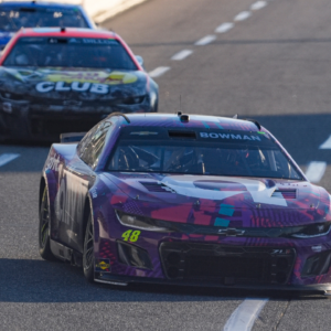 Nov 3, 2024; Martinsville, Virginia, USA; NASCAR Cup Series driver Alex Bowman (48) enters turn three during the Xfinity 500 at Martinsville Speedway. Mandatory Credit: Jim Dedmon-Imagn Images