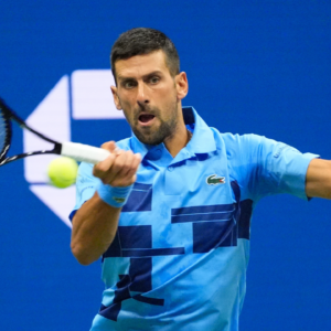 Novak Djokovic (SRB) hits to Laslo Djere (SRB) on day three of the 2024 U.S. Open