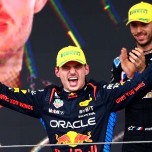 Brazilian Grand Prix 2024 podium, Max Verstappen Oracle Red Bull Racing starting number 1, Pierre Gasly BWT Alpine F1 Team starting number 10 Sao Paulo