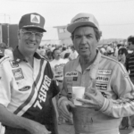 Glen Wood (left) and Hershel McGriff (04) Pontiac Grand Prix driver following the Winston Western 500 NASCAR Motorsport USA Winston Cup Series race at Riverside International Raceway in Riverside, CA.