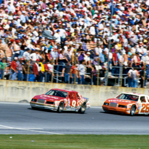 NASCAR Winston Cup driver Bill Elliott (9) leads Cale Yarborough (28) during the Daytona 500 at the Daytona International Speedway.