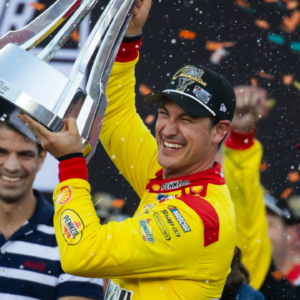 NASCAR Cup Series driver Joey Logano (22) celebrates after winning the 2024 NASCAR Cup Series championship and the NASCAR Cup Series Championship race at Phoenix Raceway.