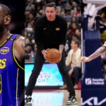 LeBron James (L), JJ Redick (C), Anthony Davis (R)