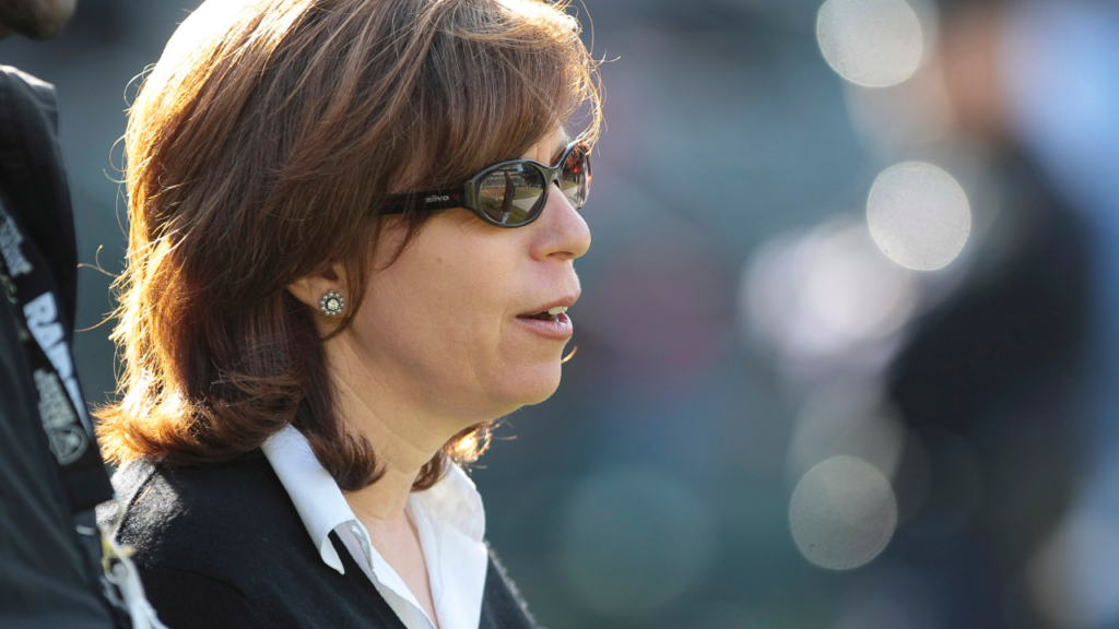 Aug 11, 2011; Oakland, CA, USA; Oakland Raiders chief executive officer Amy Trask watches practice before the game against the Arizona Cardinals at the O.co Coliseum. Mandatory Credit: Kelley L Cox-Imagn Images