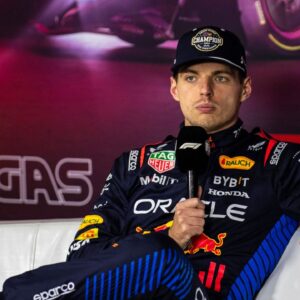 Red Bull Racing driver Max Verstappen (1) of Team Netherlands 4 time world champion talks about his championship win in Las Vegas and his future with Red Bull in 2025