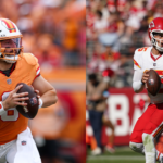 Baker Mayfield (L) and Patrick Mahomes (R)