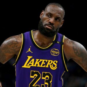 Los Angeles Lakers forward LeBron James (23) reacts during the second half against the Memphis Grizzlies at FedExForum.