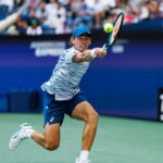Alex de Minaur plays a shot during the US Open 2024