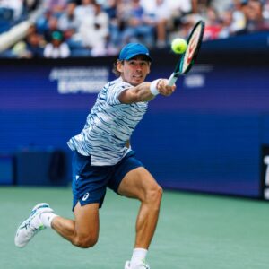 Alex de Minaur plays a shot during the US Open 2024