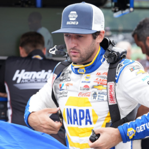 Chase Elliott gets ready during Saturday's practice for the FireKeepers Casino 400 at Michigan International Speedway.