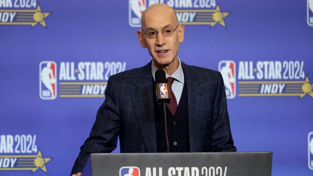 NBA Commissioner Adam Silver talks to media during a press conference before NBA All Star Saturday Night at Lucas Oil Stadium.