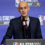 NBA Commissioner Adam Silver talks to media during a press conference before NBA All Star Saturday Night at Lucas Oil Stadium.