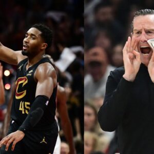 Donovan Mitchell (L) and Cavaliers Coach Kenny Atkinson (R)