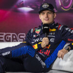 November 23 2024 Las Vegas NV, USA Red Bull Racing driver Max Verstappen (1) of Team Netherlands 4 time world champion talks about his championship win in Las Vegas and his future with Red Bull in 2025