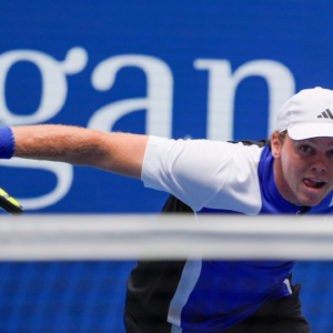 Alex Michelsen (USA) hits to Jannik Sinner (ITA) on day four of the 2024 U.S. Open tennis tournament